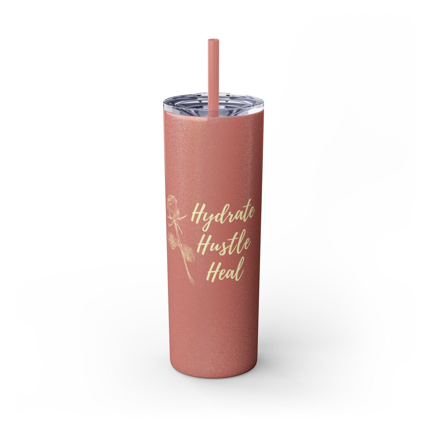 Hydrate, Hustle, Heal Skinny Tumbler | 20oz Motivational Reusable Coffee Cup | Stylish Hot & Cold Drinkware for Women