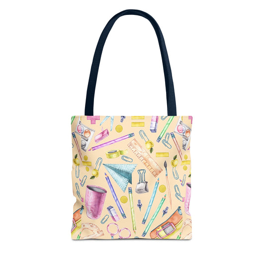 Back-to-School Essentials Tote Bag – Vibrant Stationery Pattern, 3 Sizes, Stylish & Durable