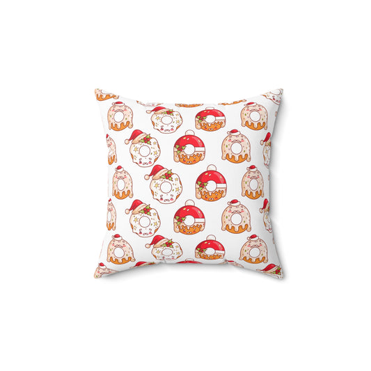 Holiday Donut Throw Pillow - Cute Christmas Accent Cushion - Festive Winter Home Decor