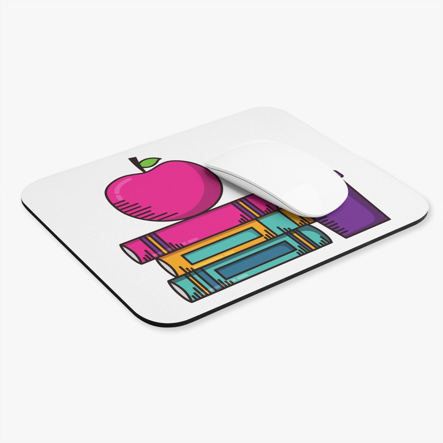 Back-to-School Mouse Pad – Cute Apple & Books Desk Essential for Work, Study & Creativity