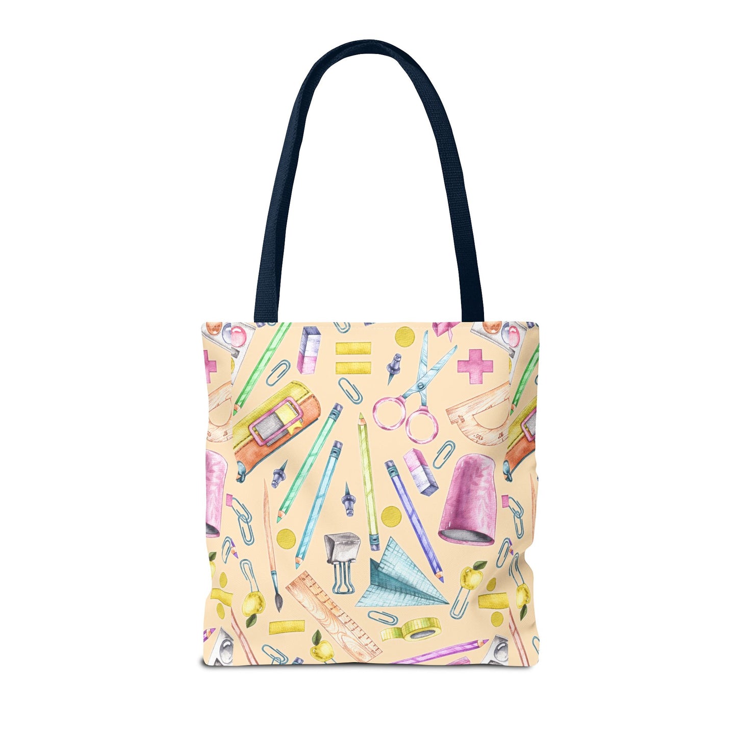 Back-to-School Essentials Tote Bag – Vibrant Stationery Pattern, 3 Sizes, Stylish & Durable