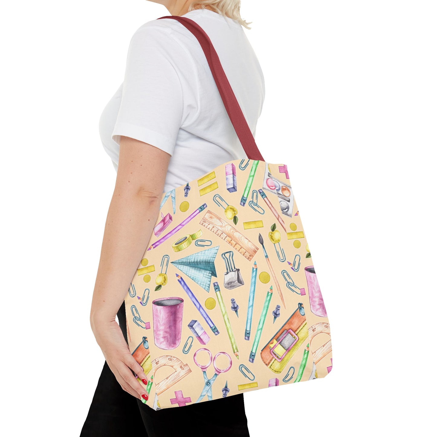 Back-to-School Essentials Tote Bag – Vibrant Stationery Pattern, 3 Sizes, Stylish & Durable