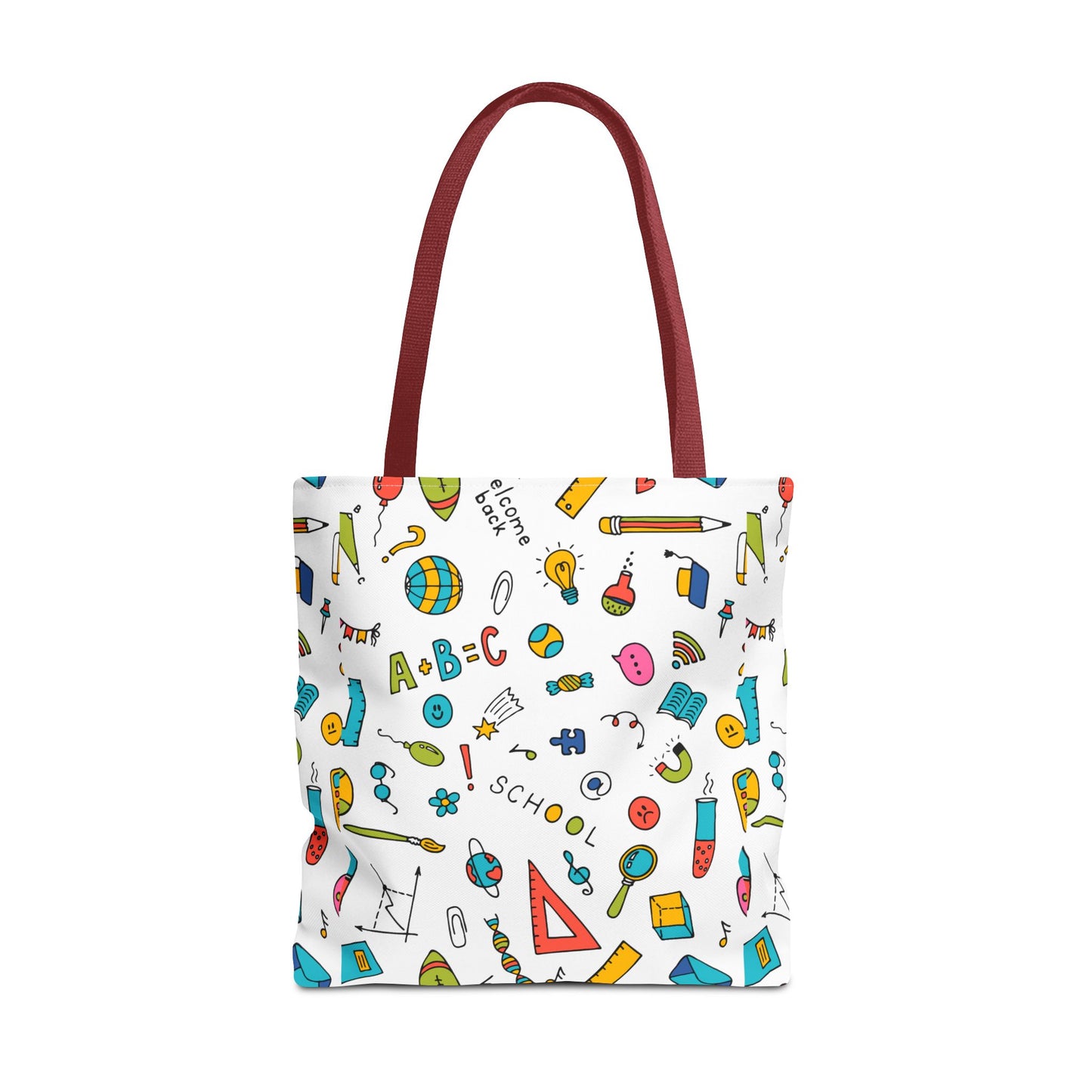 Back-to-School Doodle Print Tote Bag – Colorful School Supply Design in 3 Sizes