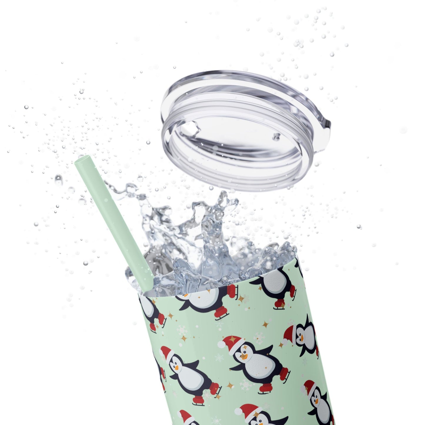 Black Glitter Penguin Skinny Tumbler 20oz | Festive Insulated Drinkware