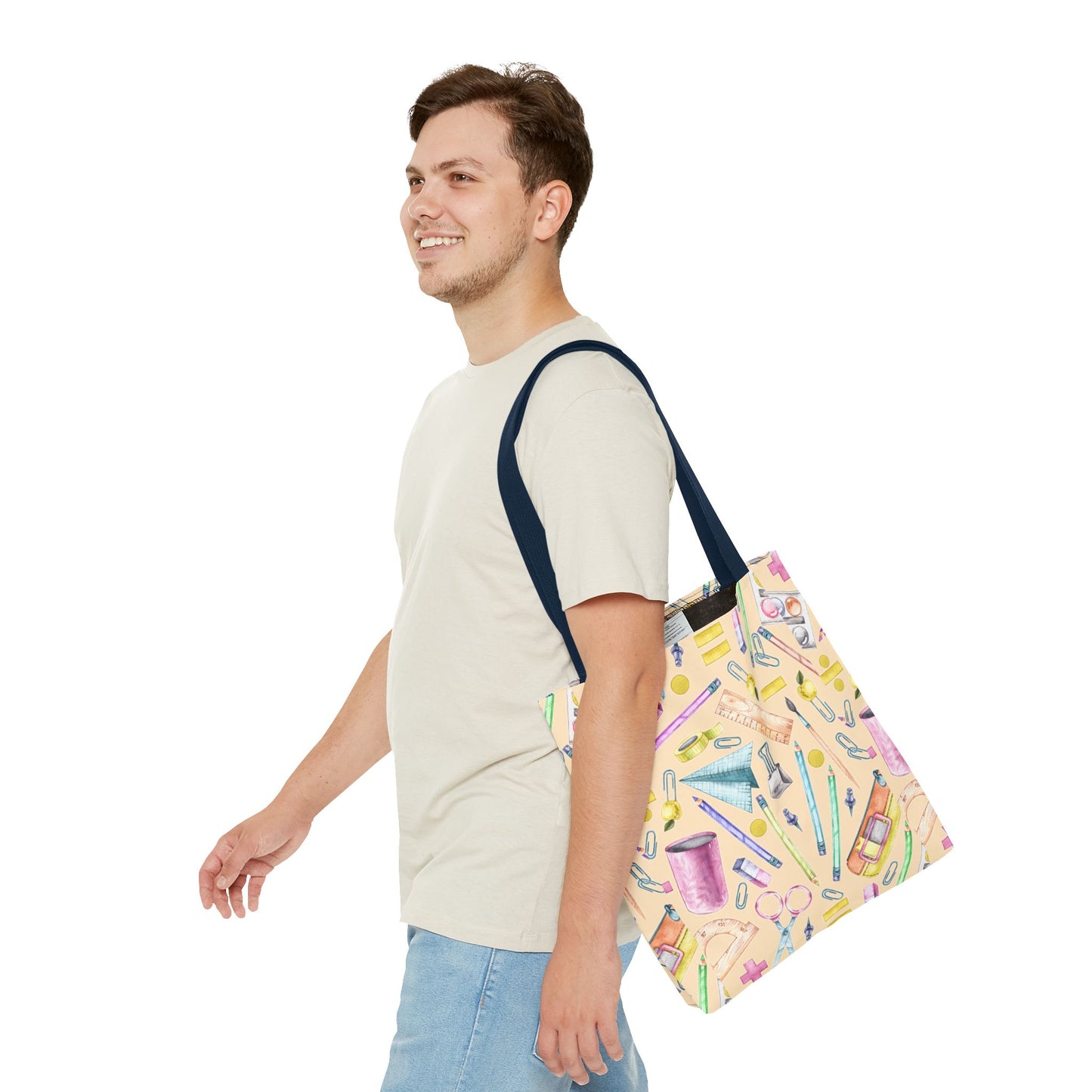 Back-to-School Essentials Tote Bag – Vibrant Stationery Pattern, 3 Sizes, Stylish & Durable