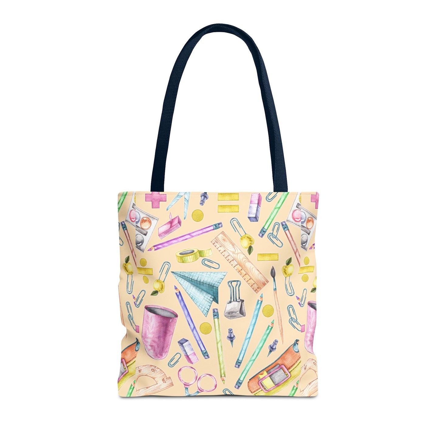 Back-to-School Essentials Tote Bag – Vibrant Stationery Pattern, 3 Sizes, Stylish & Durable