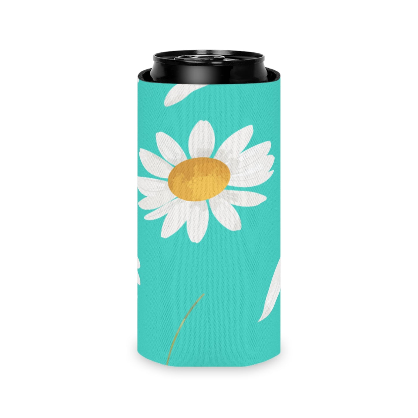 Summer Vibes Koozie: Bright Teal with White Daisy Pattern - Keep Your Drinks Cool in Style!