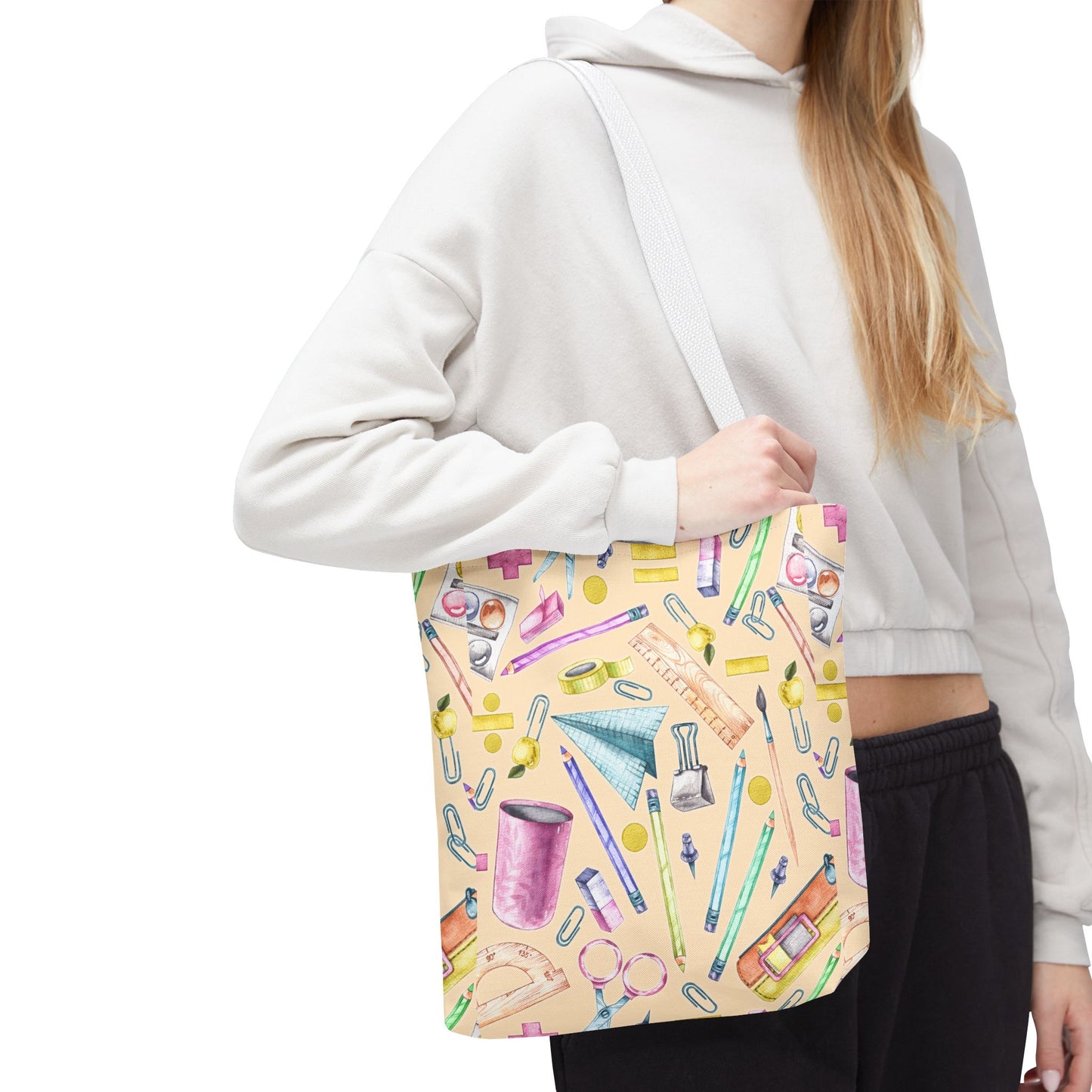 Back-to-School Essentials Tote Bag – Vibrant Stationery Pattern, 3 Sizes, Stylish & Durable