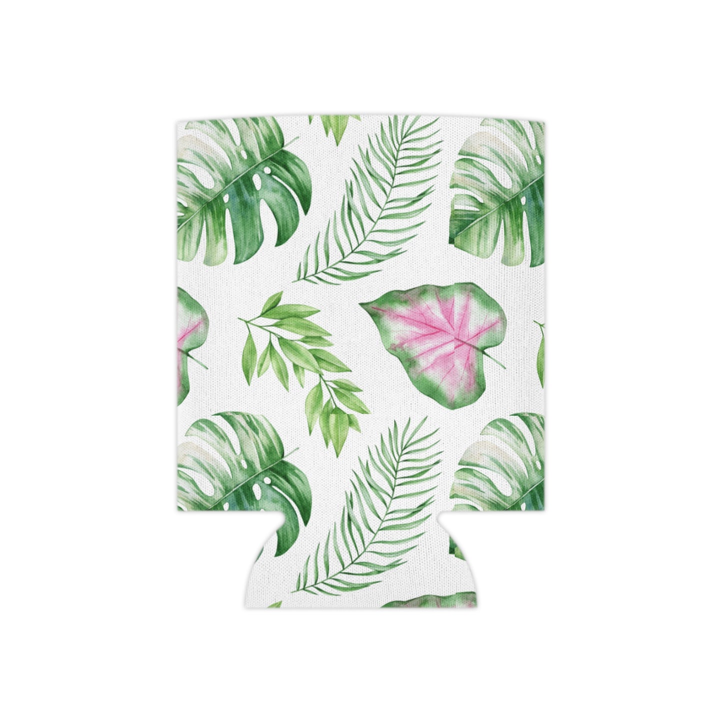 Tropical Bloom Koozie - Personalized Green & Pink Plant Can Cooler for Beach Days, Picnics, and Garden Parties