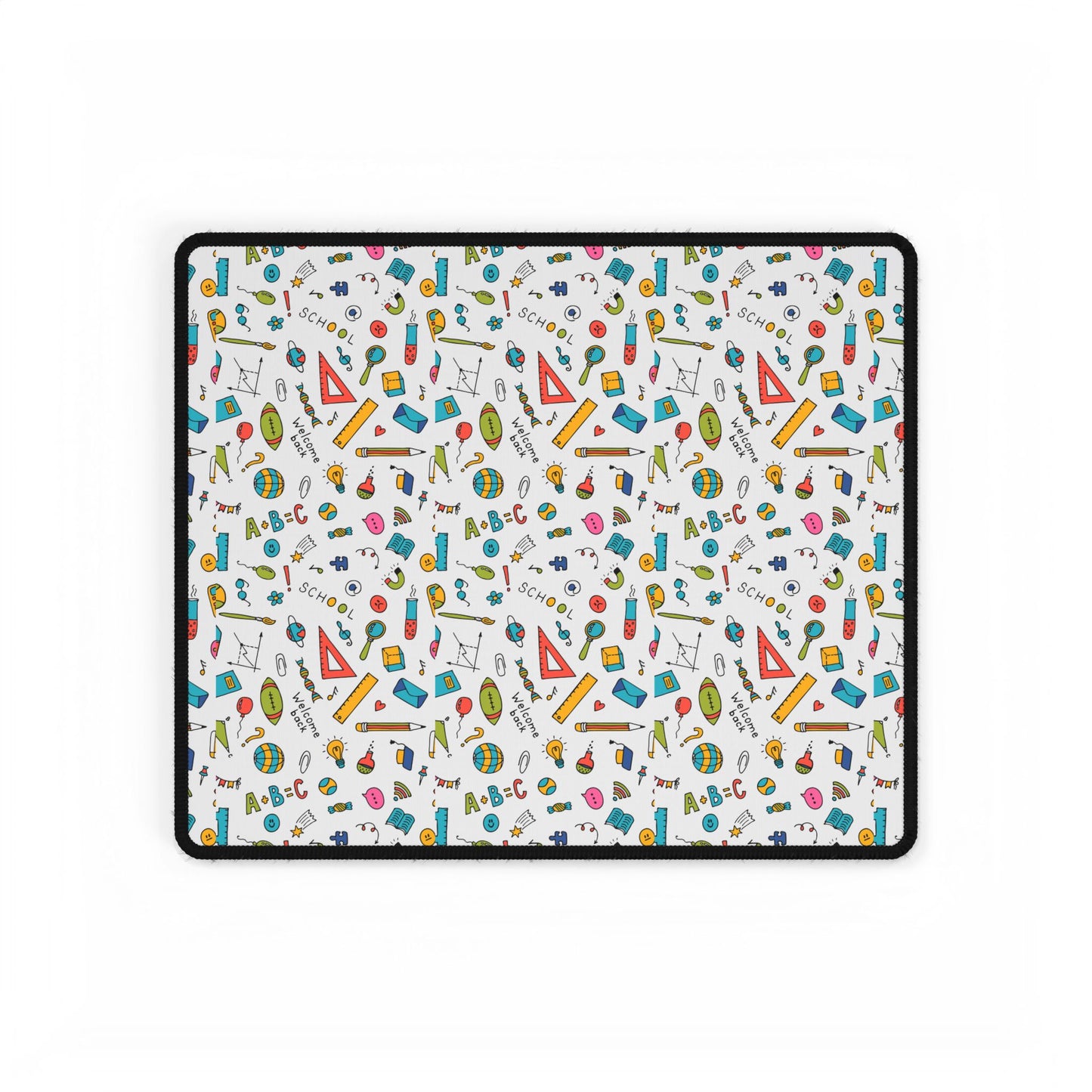 Back-to-School Desk Mat | Colorful School Supply Pattern | 3 Sizes | Non-Slip Mouse Pad for Students & Home Office
