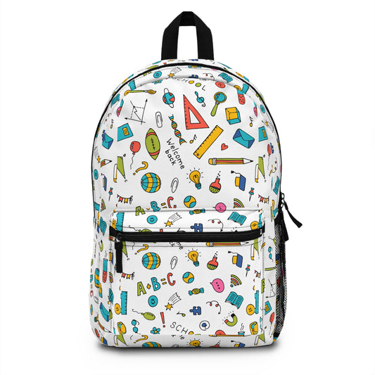 Colorful School Supplies Backpack – Fun Doodle Print | Back-to-School Book Bag for Kids & Adults