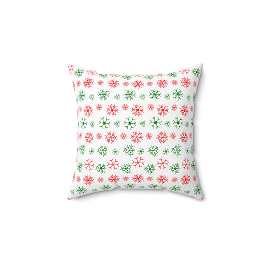 Red and Green Snowflake Throw Pillow - Festive Christmas Home Decor - Holiday Accent Cushion