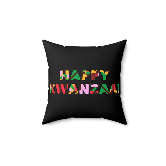 Happy Kwanzaa Throw Pillow | Afrocentric Holiday Decor | Black Accent Cushion | Kwanzaa Gift for Family | Festive Home Decoration