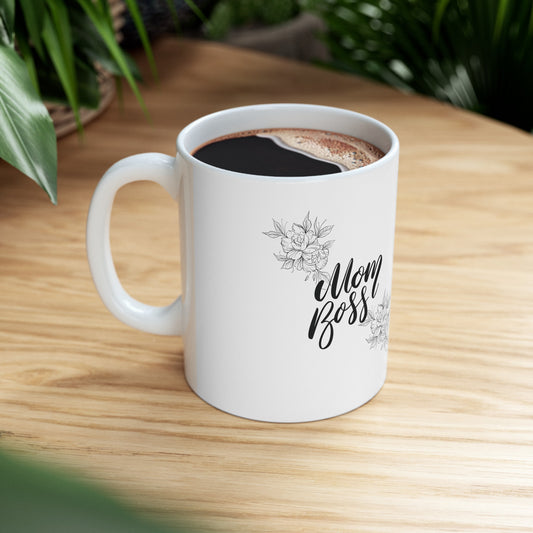 Mother's Day 2024 'Mom Boss' Floral Mug - Personalized Ceramic Coffee Cup 11 oz