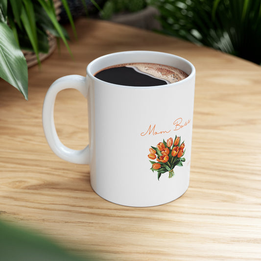 'Mom Boss' Tulip Mug - Personalized Ceramic Coffee Cup - Mother's Day Gift